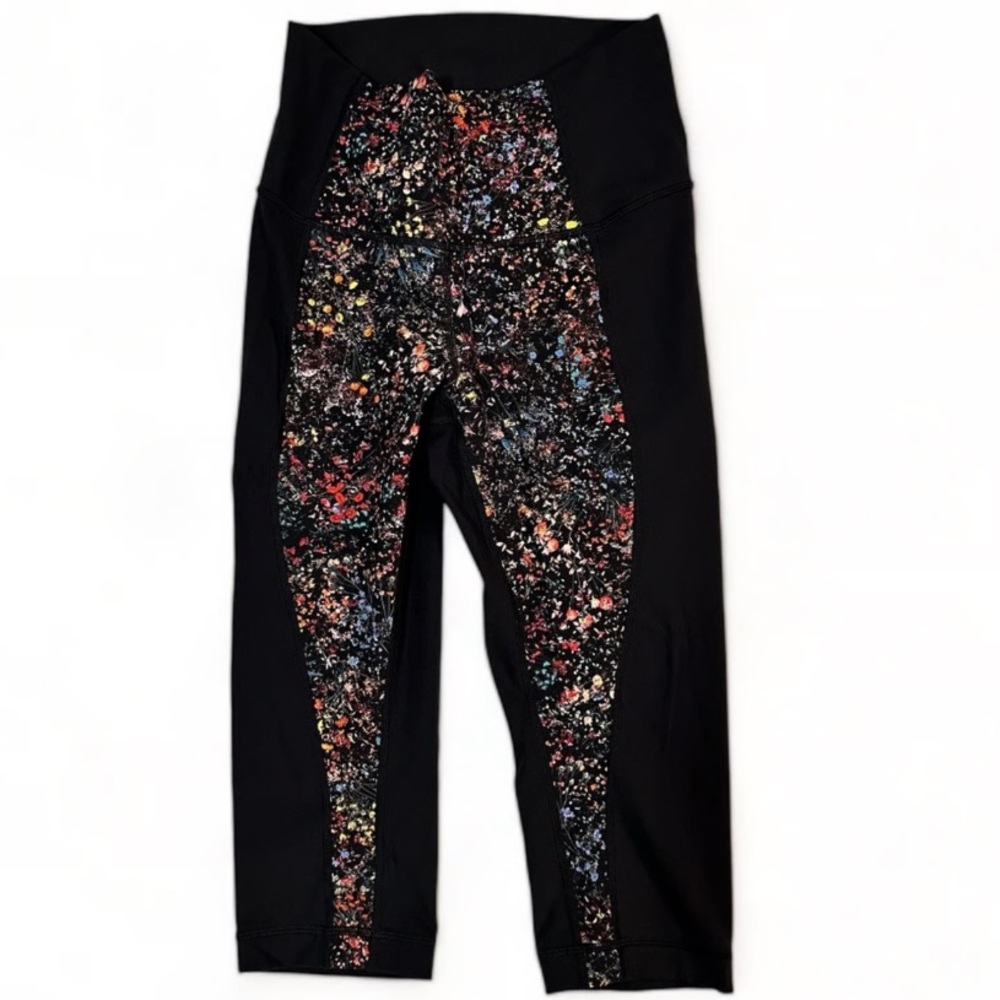 Lululemon Wunder Under Luxteme Black Flowerscent High Rise Crop Leggings - Picture 4 of 6